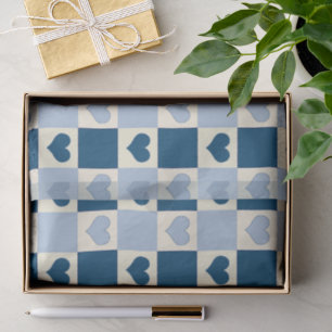 Papel De Seda Corazones de tablero de ajedrez en azul oscuro, az
