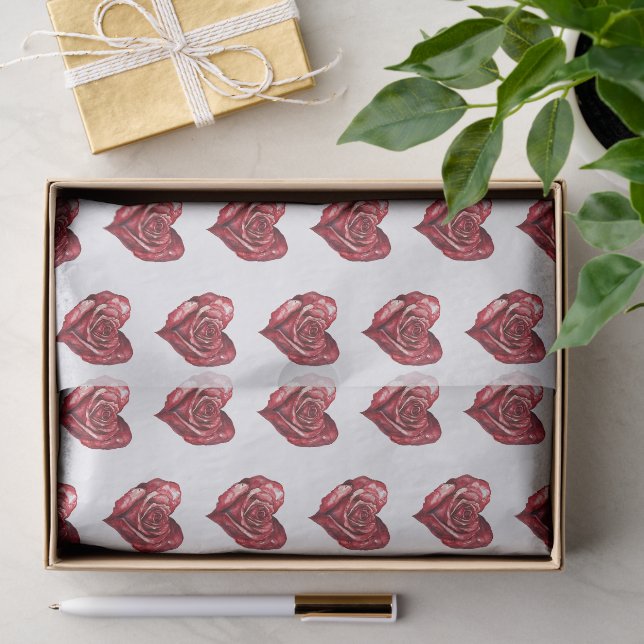 Papel De Seda Corazones Florales Románticos de Rosa Rojo (Regalo )