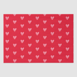 Papel De Seda Corazones Lindos de Acuarela Pálida sobre Rojo
