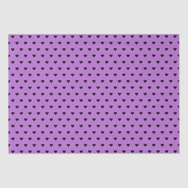 Papel De Seda Corazones negros en morado | Personalizado (Anverso)