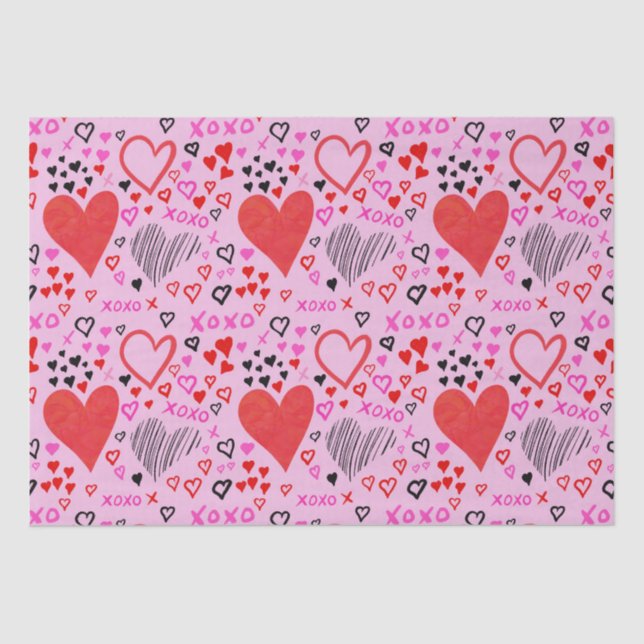 Papel De Seda Corazones, patrón rosa XOXO (Anverso)