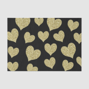Papel De Seda Corazones Purpurinas de oro en negro