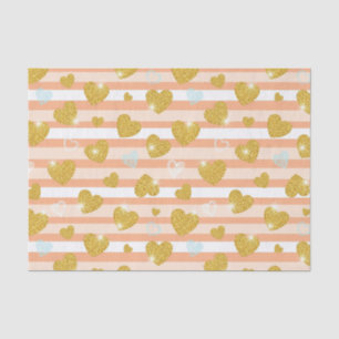Papel De Seda Corazones rayados pastel con acentos dorados brill