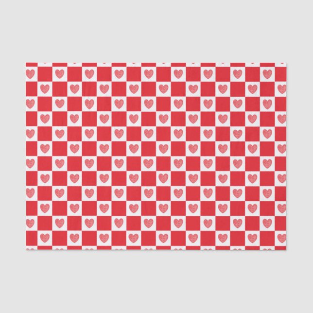 Papel De Seda Corazones rojos a cuadros (Anverso)