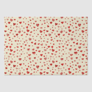 Papel De Seda Corazones rojos color agua dulce en beige