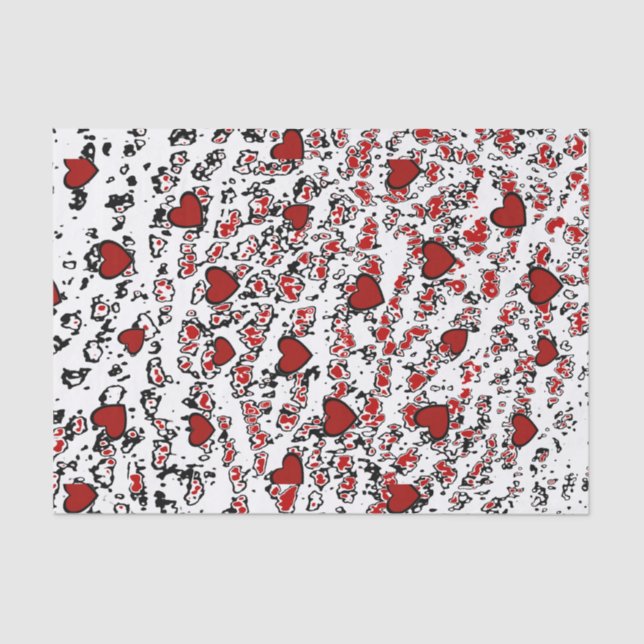 Papel De Seda Corazones rojos dispersos/ blancos (Anverso)