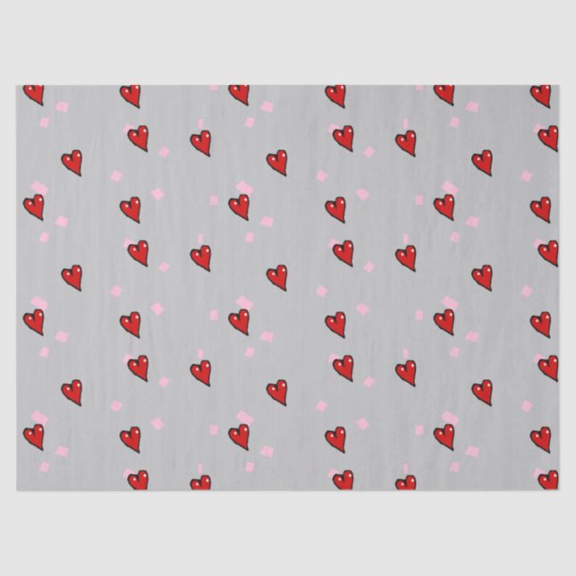 Papel De Seda Corazones rojos en gris (Anverso)
