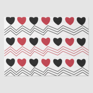 Papel De Seda Corazones Rojos Negros Chevron Raya