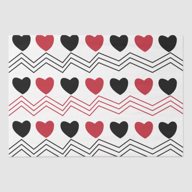 Papel De Seda Corazones Rojos Negros Chevron Raya  (Anverso)