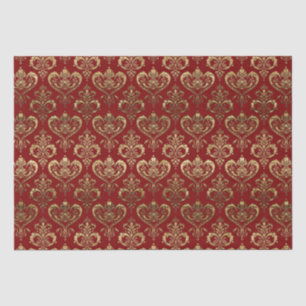 Papel De Seda Corazones rojos y dorados elegantes de Damasco del