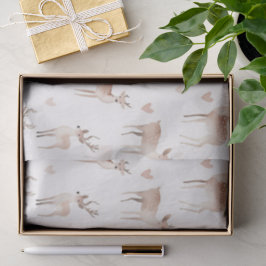 Papel De Seda Corazones Rosa Rubor Ciervo Crema Navidad