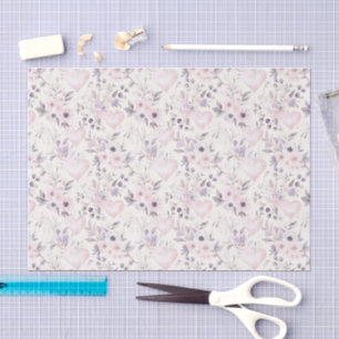 Papel De Seda Corazones Rosa Rubor Flores Purpúreas Cumpleaños