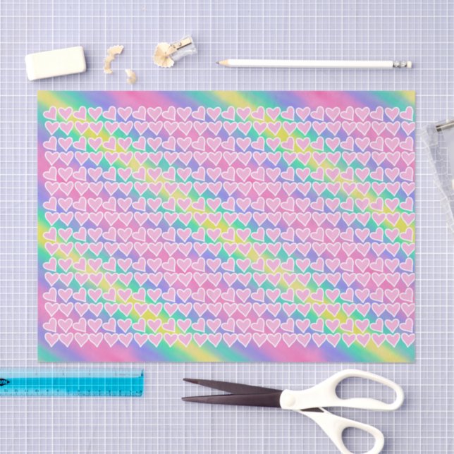 Papel De Seda Corazones rosados divertidos en el arcoiris (Artesanía)