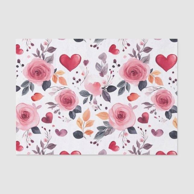 Papel De Seda Corazones rosados y Rosas (Anverso)