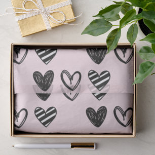 Papel De Seda Corazones Sketch en Rosa Suave de estilo Doodle Ne