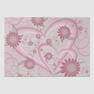 Papel De Seda Corazones y flores abstractas rosadas Arte fractal