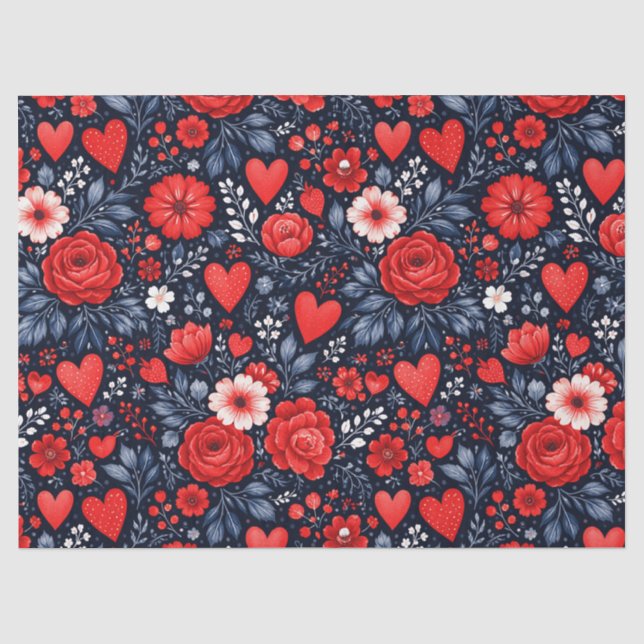 Papel De Seda Corazones y Flores Caprichosos (Anverso)