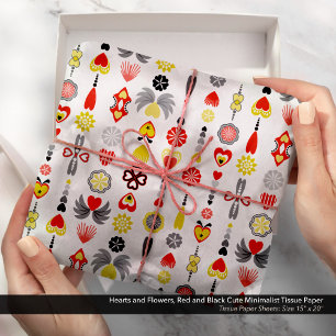 Papel De Seda Corazones y flores Red y Black Cute Minimalista