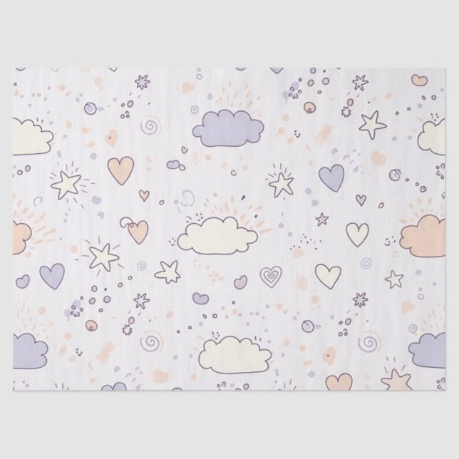 Papel De Seda Corazones y Nubes de Acuarela Pastel Soñada (7) (Anverso)