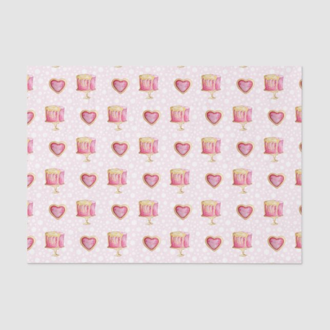 Papel De Seda Corazones y pasteles rosados (serie Design 60 Pink (Anverso)