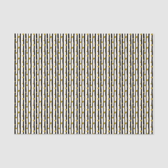 Papel De Seda Corazones y rayas negras de oro (Anverso)