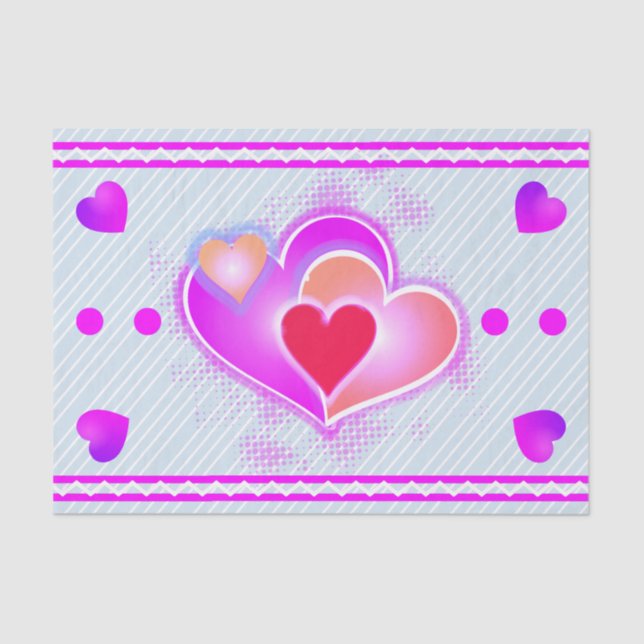 Papel De Seda Corazones y rayas rosas (Anverso)