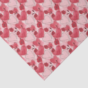 Papel De Seda Corazones y Rosas Rojo Carmesí y Rosa Desmayado