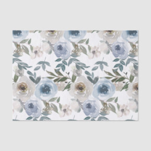 Papel De Seda Corbata de cuello con flores en acuarela azul polv