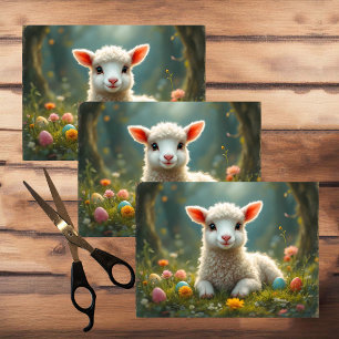 Papel De Seda Cordero de Pascua, bosque, huevos de Pascua