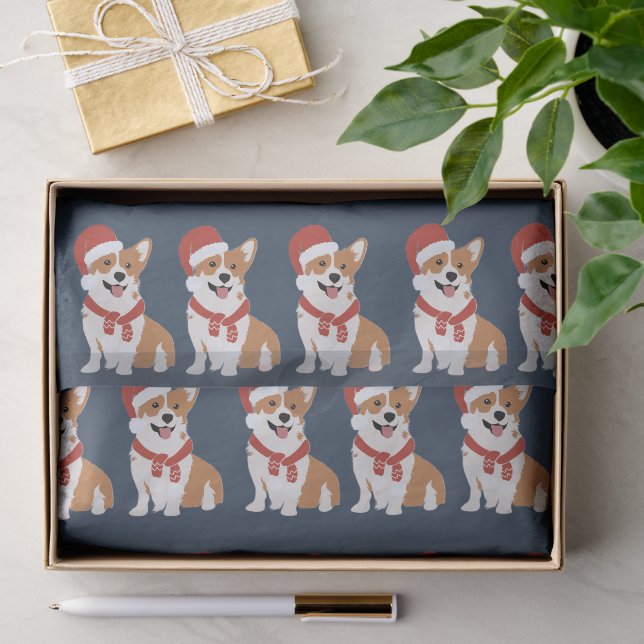 Papel De Seda Corgi de Navidad Rico Sofisticado Invierno Azul Ma (Regalo )