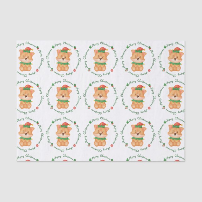 Papel De Seda Corgi galés cachorro perro dulce fiesta navidad (Anverso)