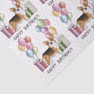 Papel De Seda Corgi Galés Pembroke de Cabeza Roja Feliz Cumpleañ