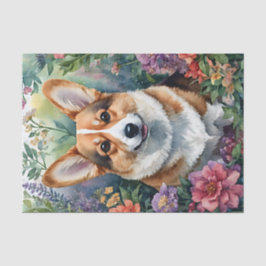 Papel De Seda Corgi Watercolor Floral Art