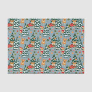 Papel De Seda Corgis decora el árbol de Navidad en bosque