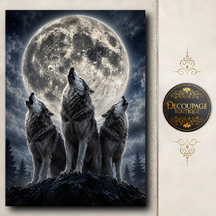 Papel De Seda Coro de Lobo bajo la Luz de la Luna Decoupage