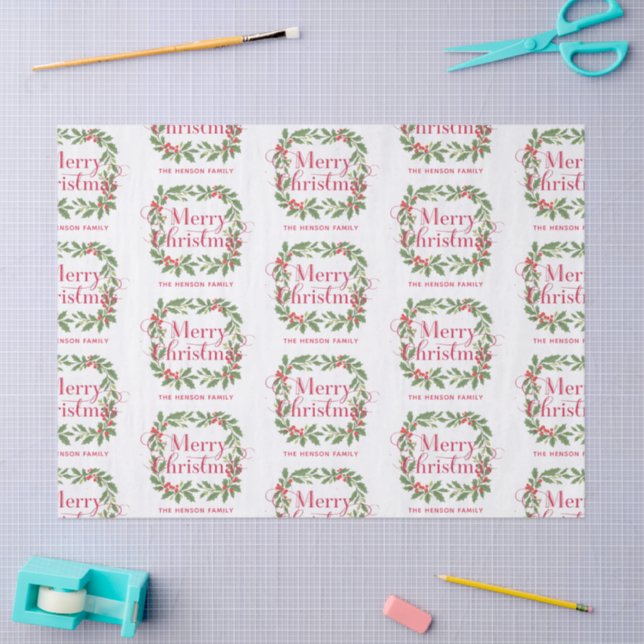 Papel De Seda Corona de acebo elegante Feliz Navidad (Artesanía)