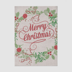 Papel De Seda Corona de Navidad de hiedra y bayas rojas con Feli