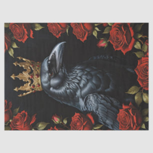 Papel De Seda Corona de Oro de Cuervo Rosas Rojas Decoupage