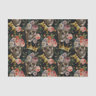 Papel De Seda Corona Dorada Calavera Rosas Rojas Gótico Hallowee
