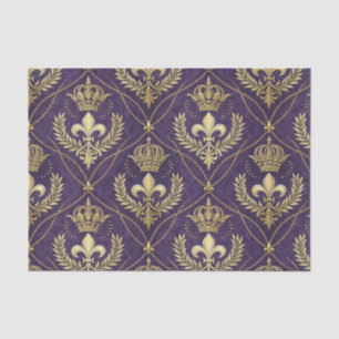 Papel De Seda Corona Dorada Fleur-de-lis Patrón Real Púrpura Art