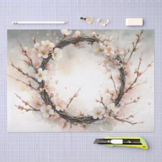 Papel De Seda Corona floral de floración de almendro acuarela