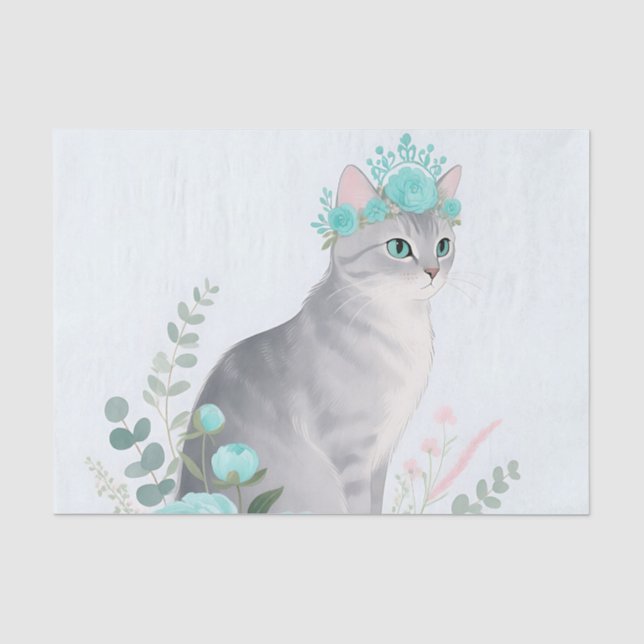 Papel De Seda Corona Floral Gato Gris (Anverso)