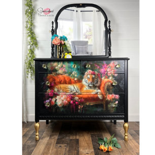 Papel De Seda Corona Floral Tigre Naranja Sofá Vintage Decoupage