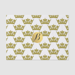 Papel De Seda Coronas de Purpurina Dorada Monograma Real Elegant