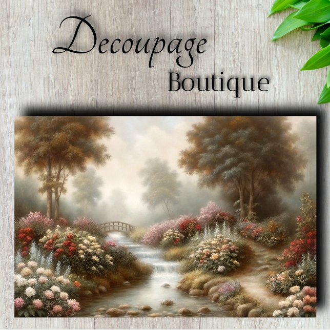 Papel De Seda Corriente de jardín brumoso Decoupage (Misty Garden Stream Decoupage Tissue Paper)