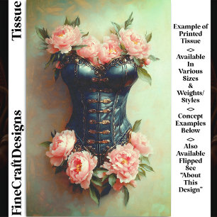 Papel De Seda Corsé Steampunk y Peonías Rosas Decoupage DF6LF