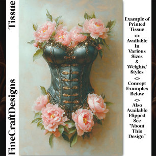 Papel De Seda Corsé Steampunk y Peonías Rosas DF6R Decoupage