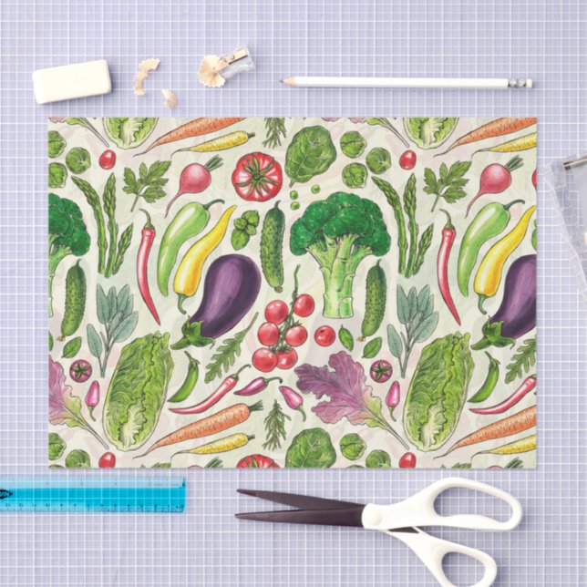 Papel De Seda Cosecha de huertos de verduras y hierbas en blanco (Artesanía)