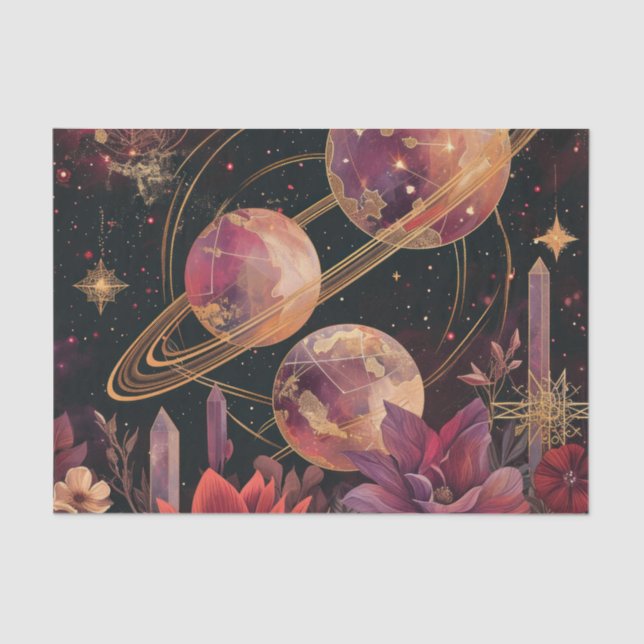 Papel De Seda Cosmic Crystal Ringed Planet Fantasy Art (11) (Anverso)