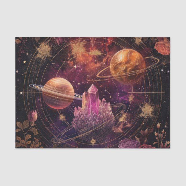 Papel De Seda Cosmic Crystal Ringed Planet Fantasy Art (8) (Anverso)